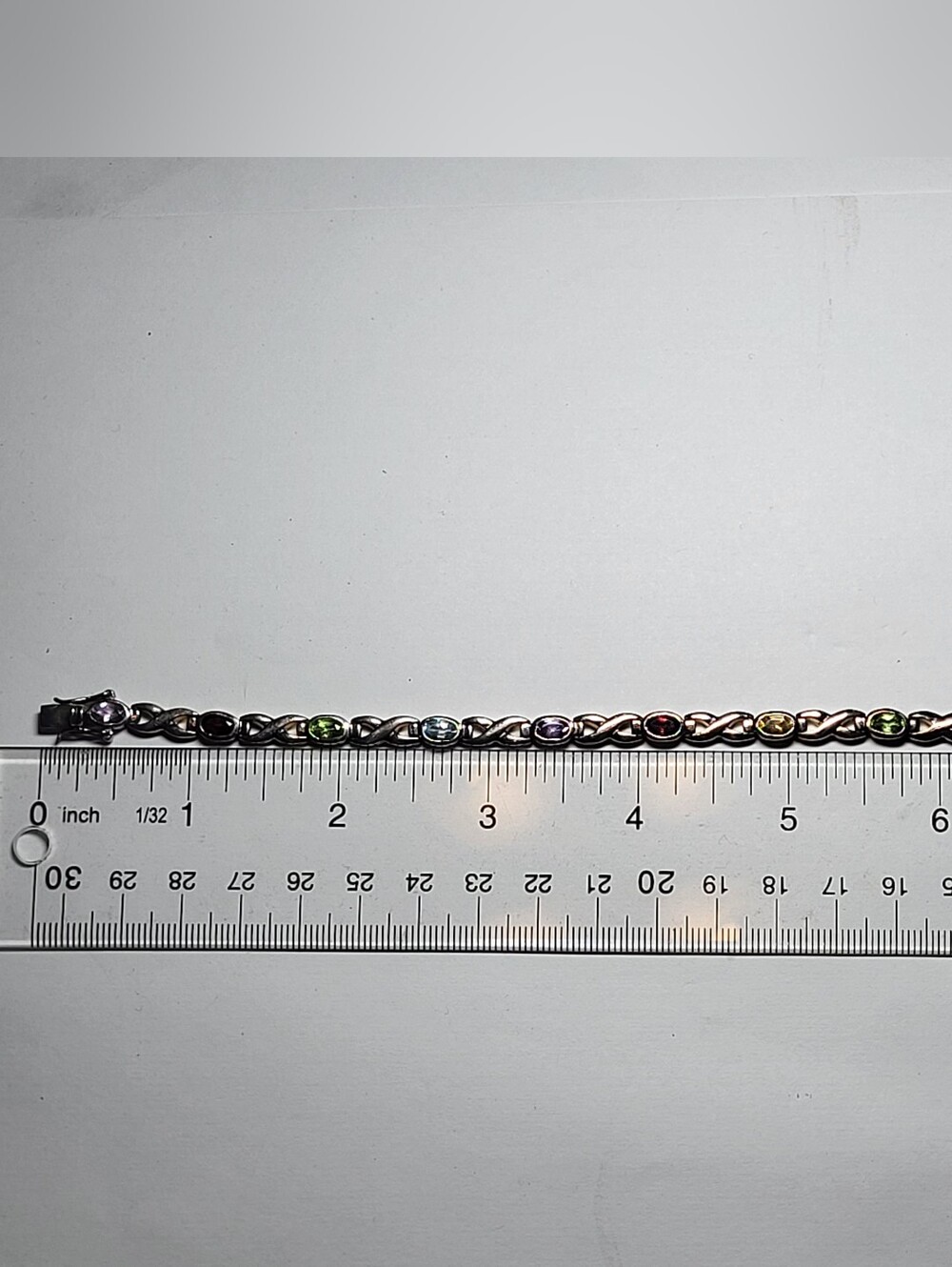 Vintage Sterling Silver Multicolor Gemstone Infinity Link Bracelet - Picture 6 of 10